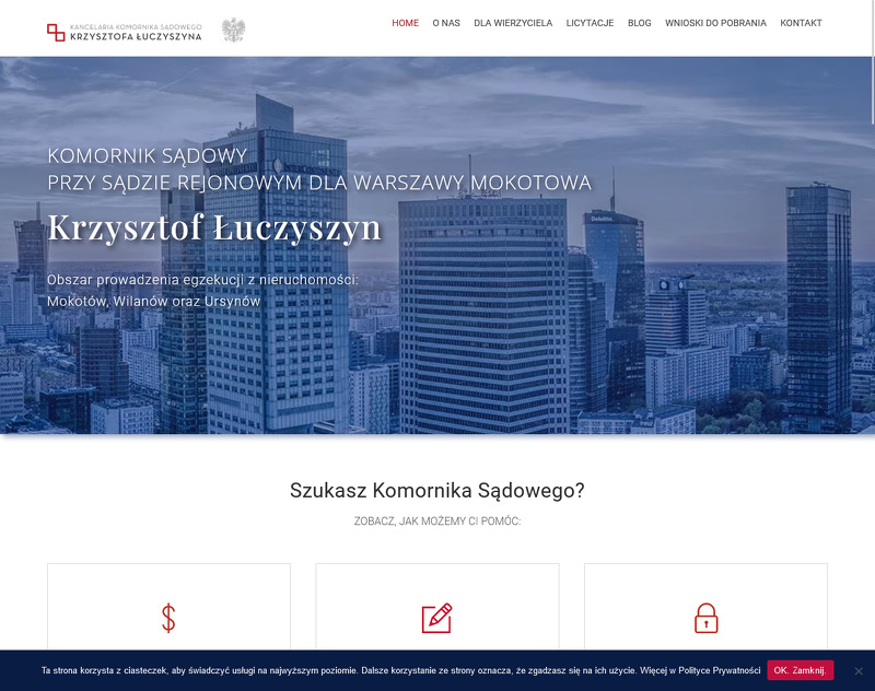 Strona www Komornik Sądowy przy Sądzie Rejonowym dla Warszawy Mokotowa Krzysztof Łuczyszyn